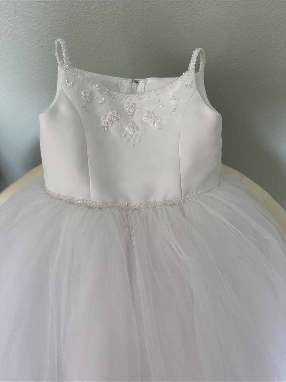 David’s Bridal Michelangelo Flower Girl Dress White Ivory Embroidered Tulle 2T - Picture 14 of 16
